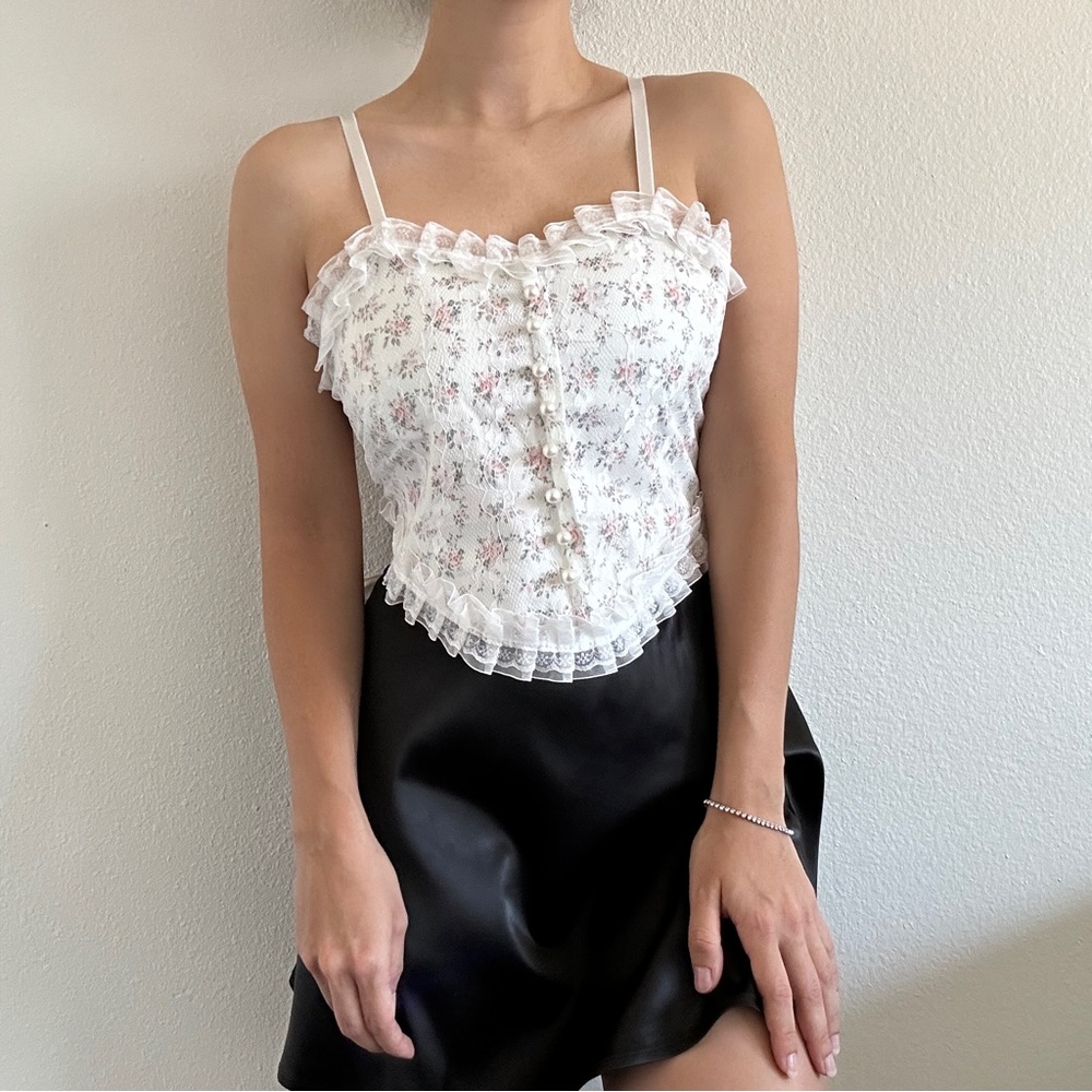 Floral Lace Trim Camisole Top
